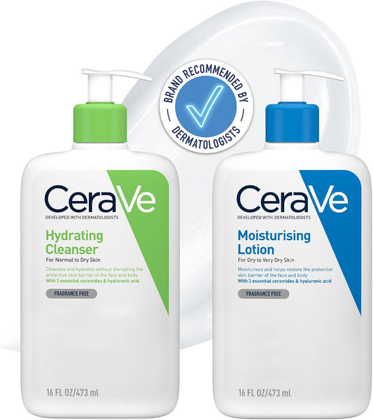 Face & Body Routine for Dry Skin, Hydrating Cleanser & Moisturising Lotion 473Ml X2