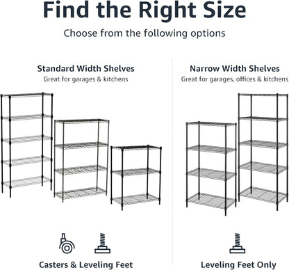 4-Shelf Storage Unit with Height Adjustable Shelves and Levelling Feet, 640 Kg Max Weight, Black, 35.6 Cm D X 91.4 Cm W X 137.1 Cm H